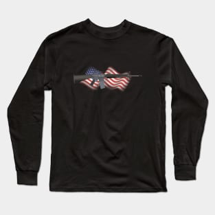 M16 Rifle with US Flag Long Sleeve T-Shirt